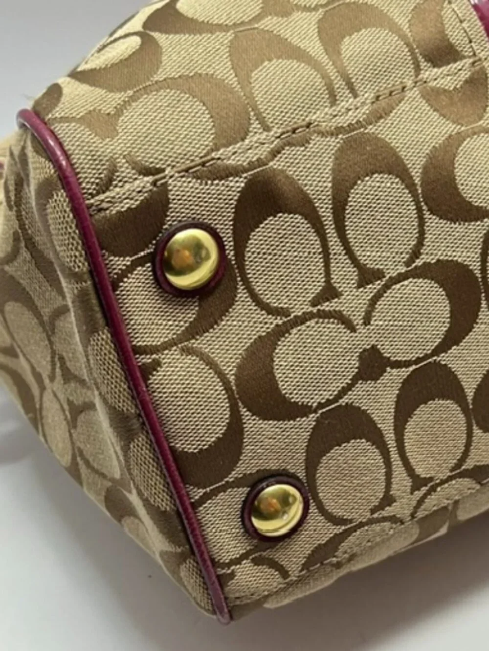 Coach Signature Stripe Python Satchel F24884 in Khaki w/Raspberry Python w/COA